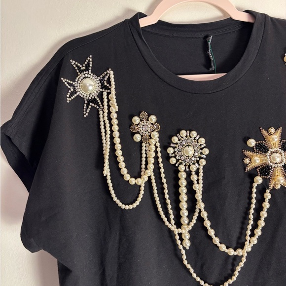 Balmain Black Crop Top with Pearl and Gold Embellishments, Size XXL - Picture 4 of 7